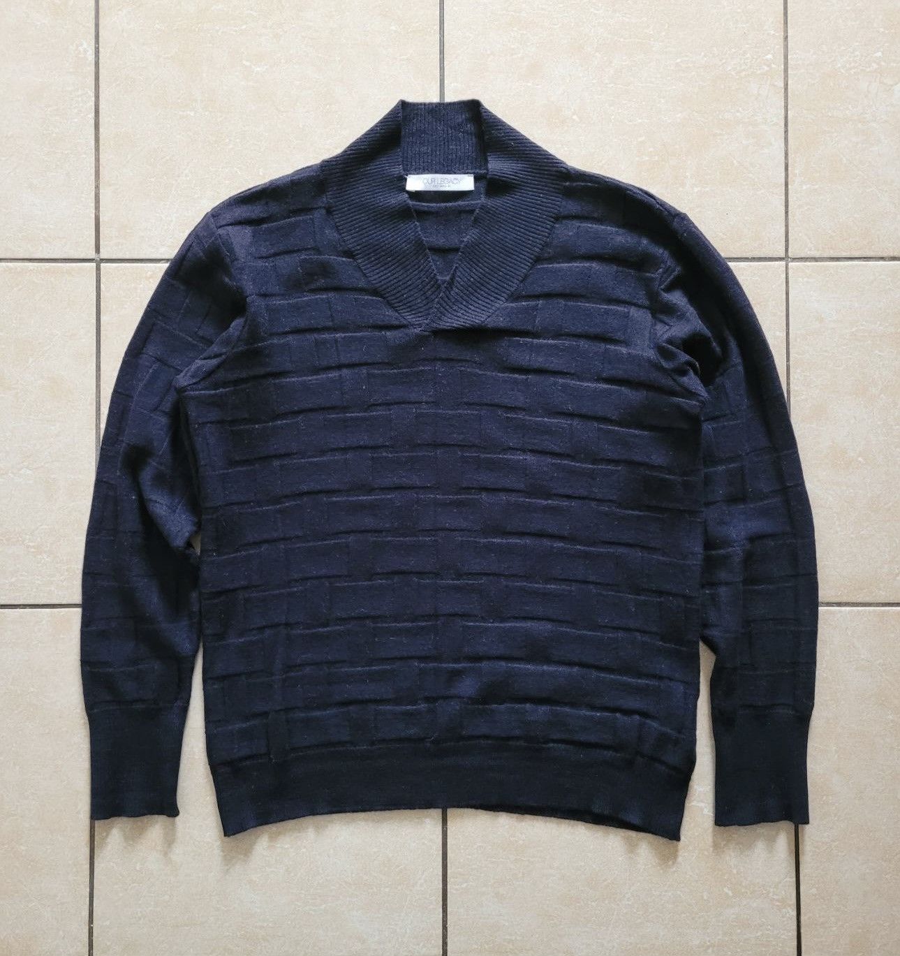 image of Vintage Our Legacy 1980-81 Wool Bricklane Knit Sweater in Navy, Men's (Size Medium)
