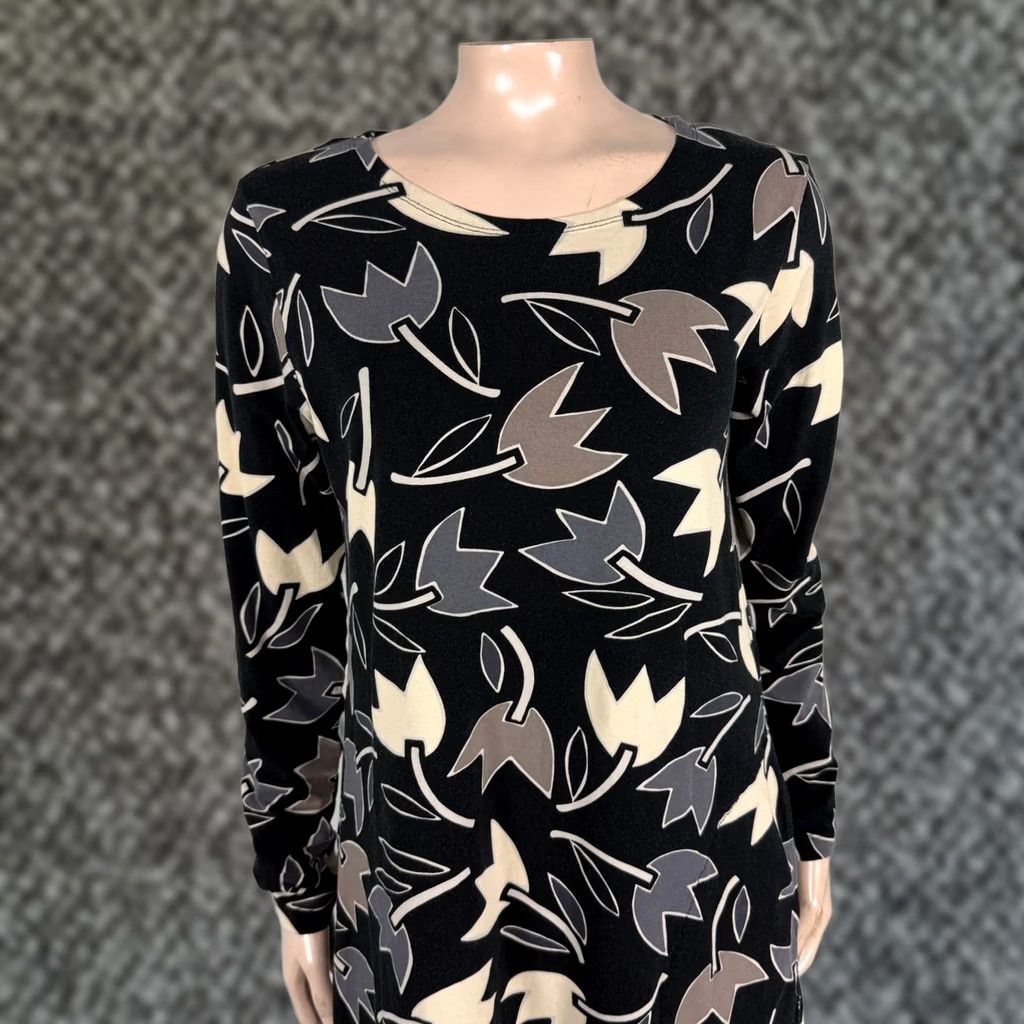 Vintage Gudrun Sjoden Women's Knit Cotton Dress Long Sleeve Floral Pocket M3-14 Medium Black Raglan Sleeve Pullover Dress Woman Size M / US 6-8 / IT 42-44 - 1 Thumbnail