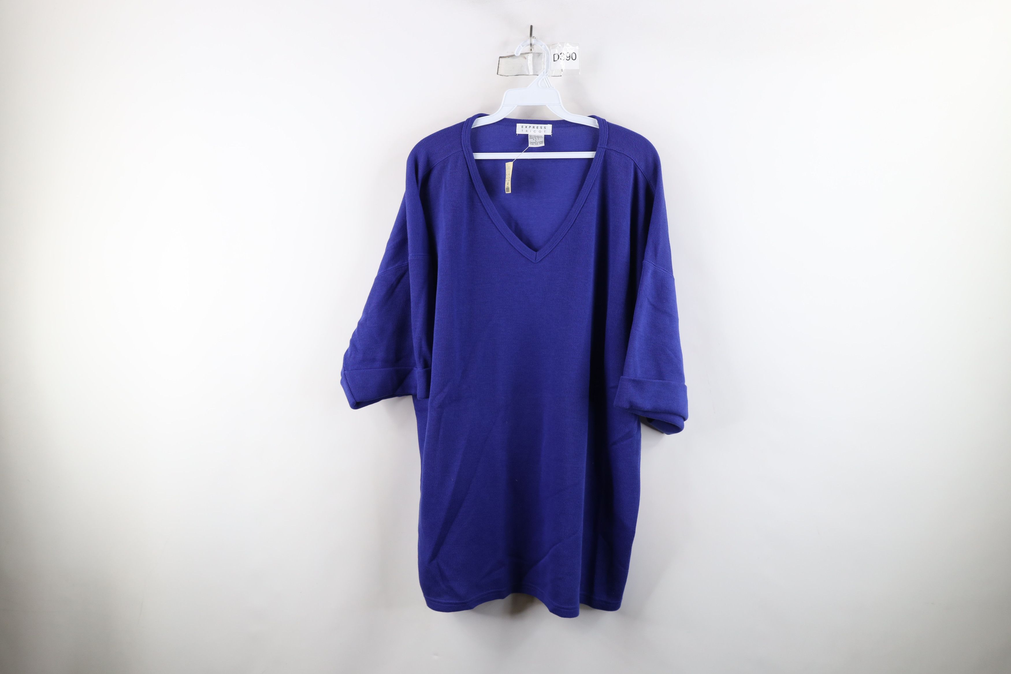 Express × Vintage Deadstock Vintage 90s Express Ribbed Knit T-Shirt Blue Size L / US 10 / IT 46 - 1 Thumbnail