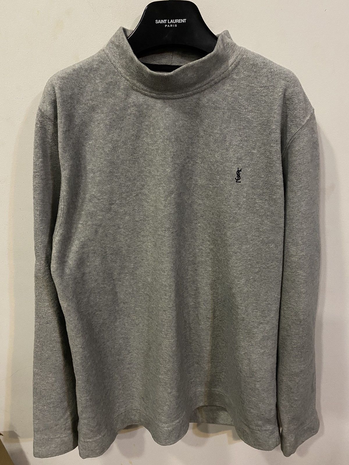 Yves Saint Laurent Fleece YSL Sweatshirt Grey Vintage Turtleneck 90s Sweater Size US L / EU 52-54 / 3 - 2 Thumbnail