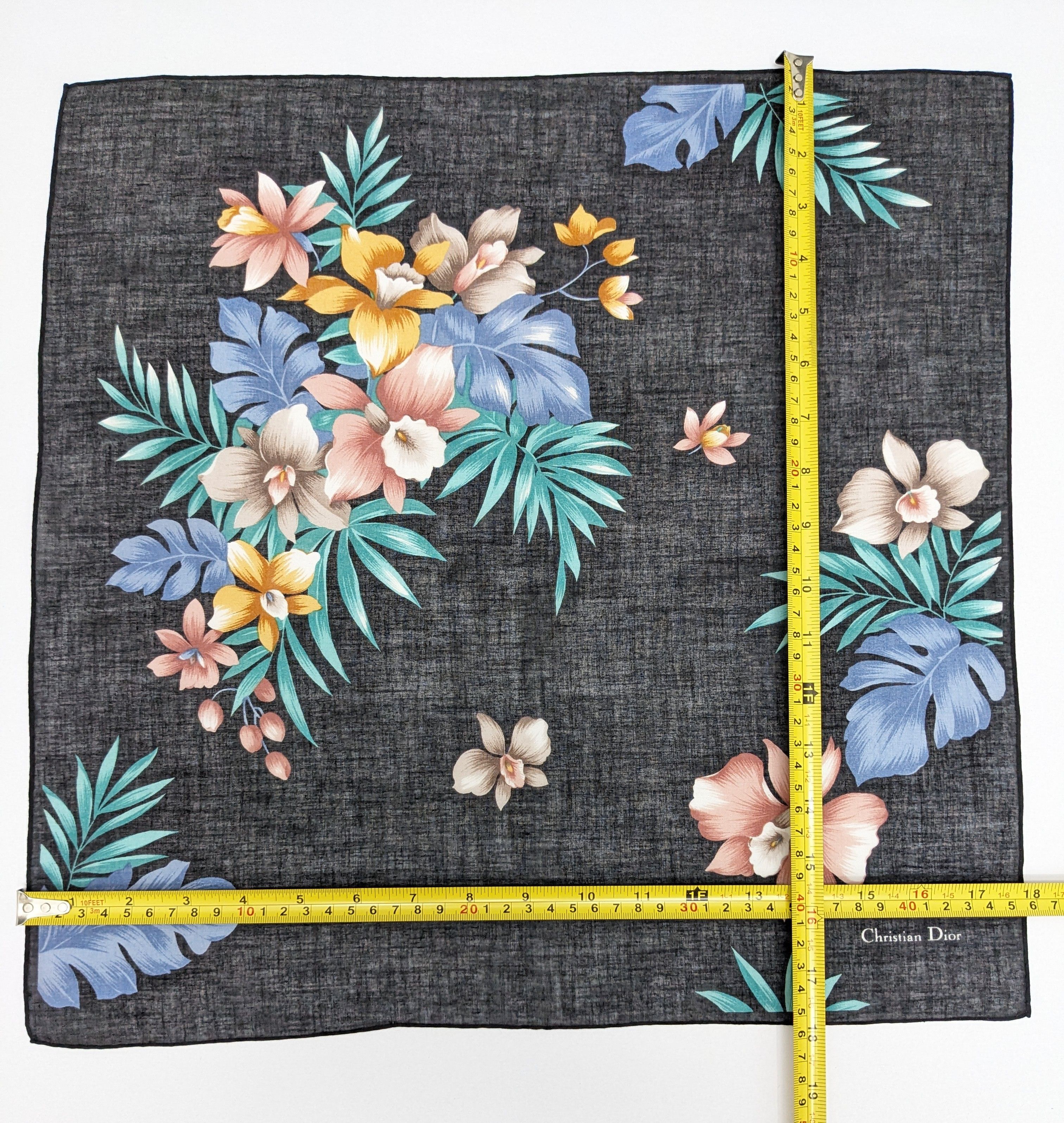 Christian Dior Monsieur Christian Dior Tropical Floral Hibiscus Orchid Motif Black Size ONE SIZE - 3 Thumbnail