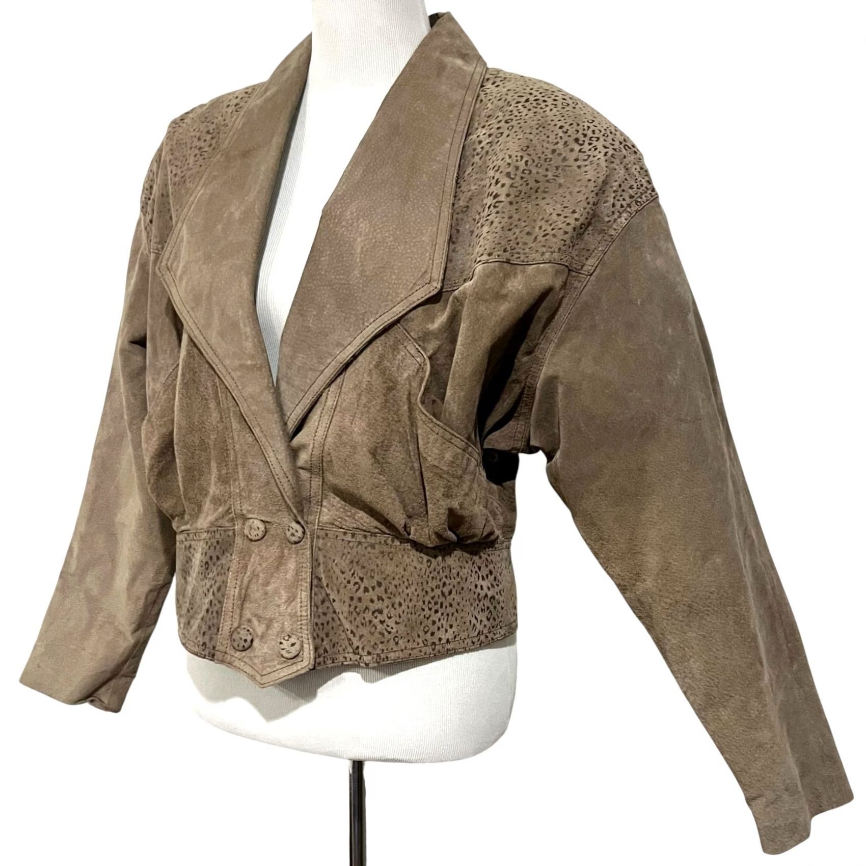 Vintage VINTAGE Chia Leather Suede Jacket Big Shoulder Corset Tan Women’s Sz L 80s 90s Recipe: Shirt Size L / US 10 / IT 46 - 4 Thumbnail