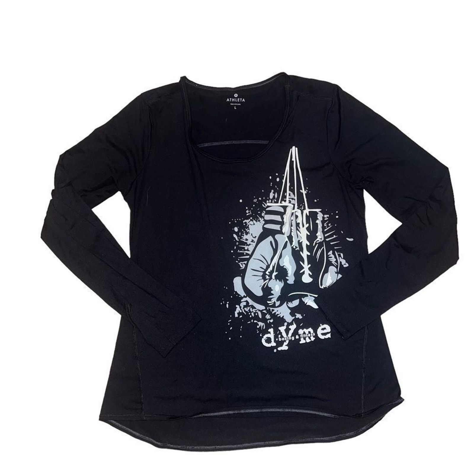 Athleta Athleta Long Sleeve Performance Top Large Black Graphic Size L / US 10 / IT 46 - 2 Thumbnail