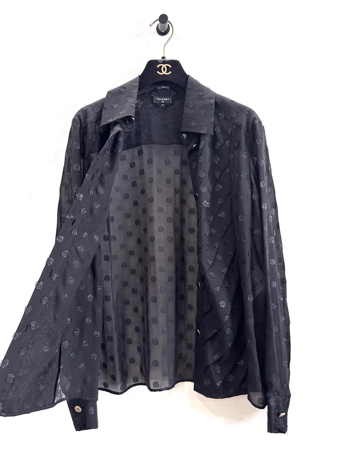 Chanel Chanel CC Polka Dot Black Iridescent Cutout Shirt Jacket Size XS / US 0-2 / IT 36-38 - 4 Thumbnail