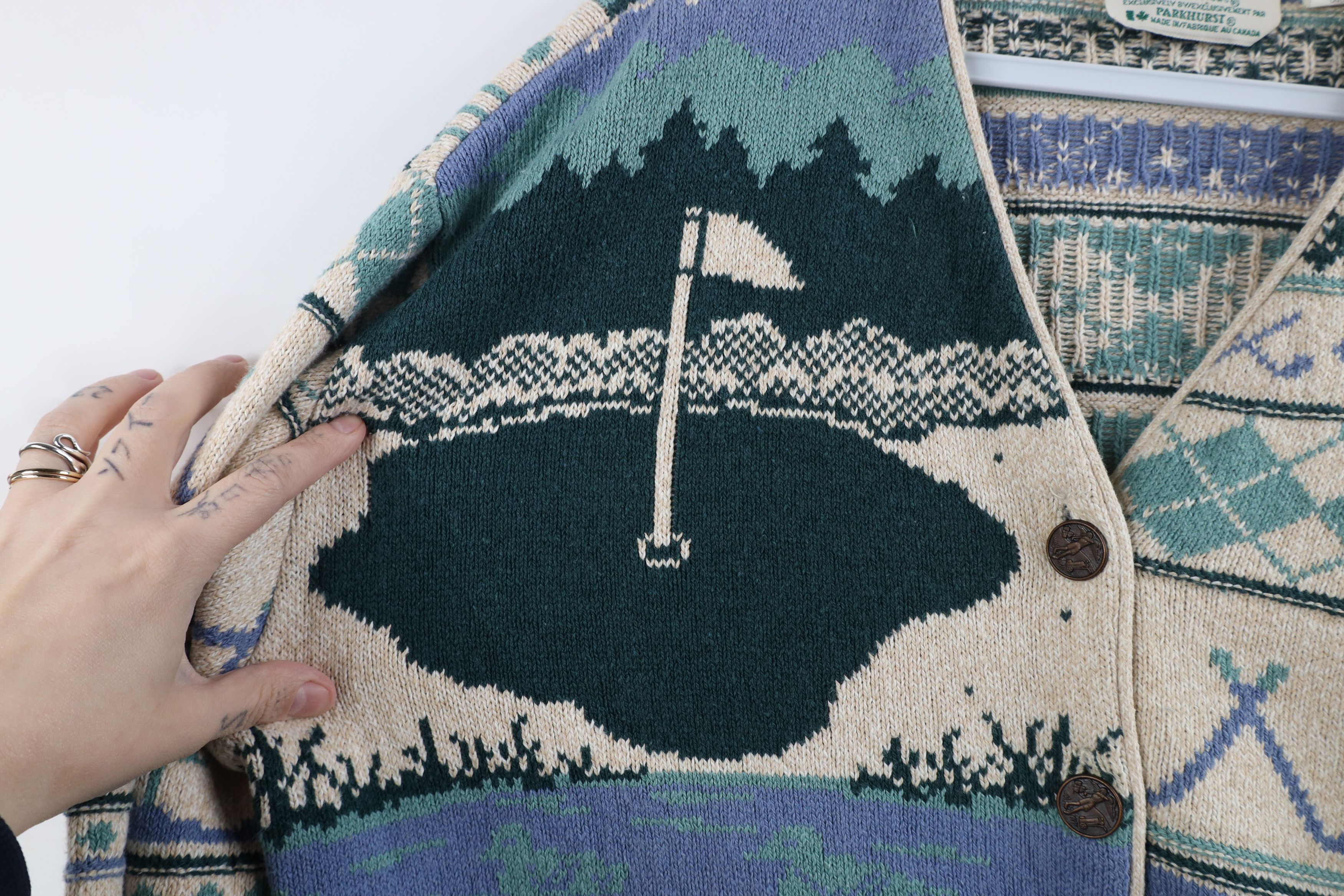 Vintage Vintage 90s Streetwear Golf All Over Print Cardigan Sweater Size L / US 10 / IT 46 - 4 Thumbnail