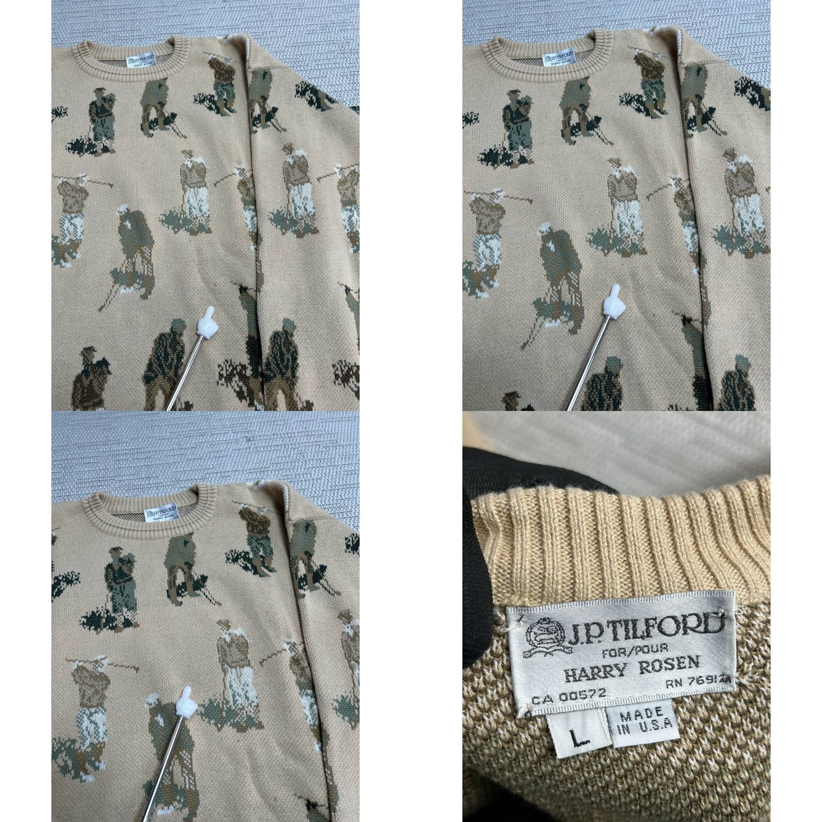 Gloverall VINTAGE Harry Rosen Sweater Mens L Beige All Over Print Crew Neck Pullover Casual Fall Winter Knit Outdoor 90s Mens Size US L / EU 52-54 / 3 - 8 Thumbnail