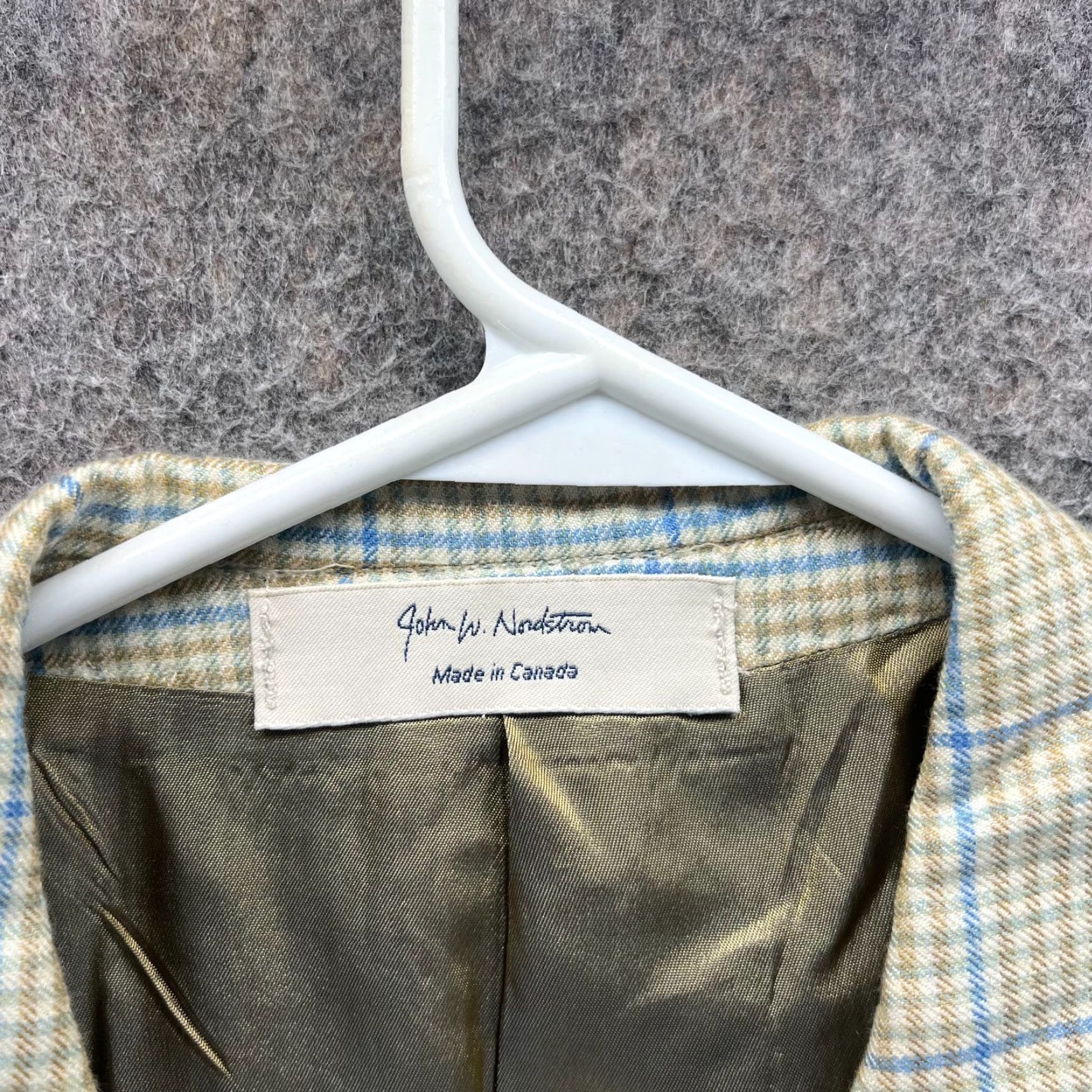 Nordstrom John W. Nordstrom Sport Coat Mens 42R Beige Blue Plaid Silk Cashmere Jacket Size US XS / EU 42 / 0 - 6 Thumbnail