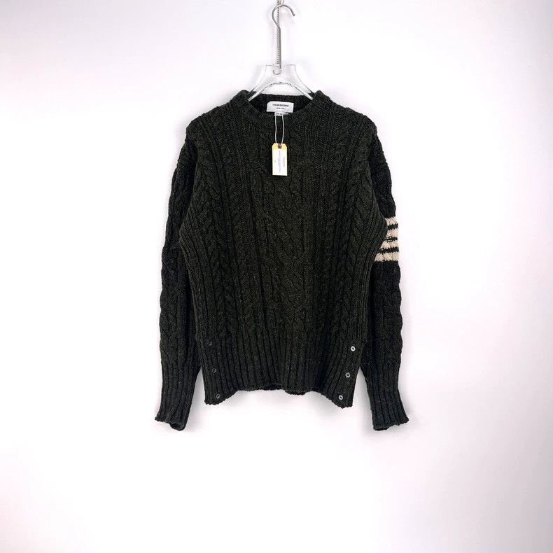 Thom Browne Thom Browne Size 3Olive Arm Striped Wool Sweater 2501-Nexta Size US L / EU 52-54 / 3 - 3 Thumbnail