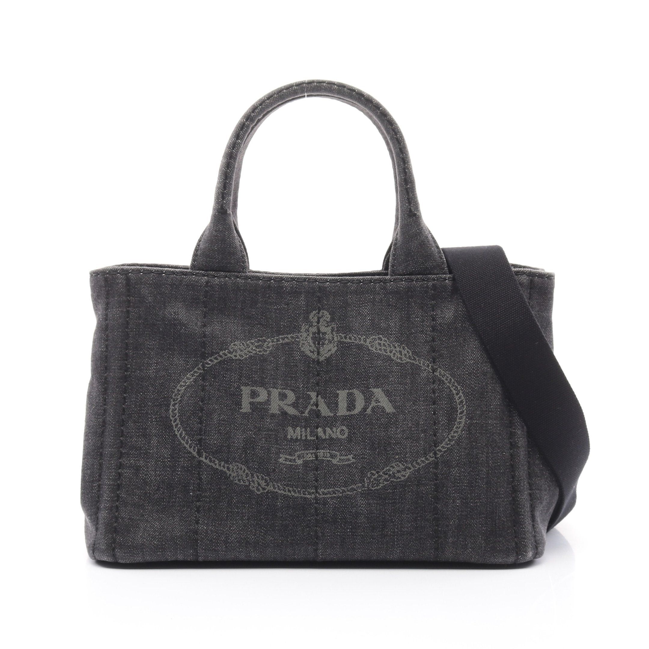 Prada Denim Canapa Kanapa Handbag Tote Bag Black, Women's