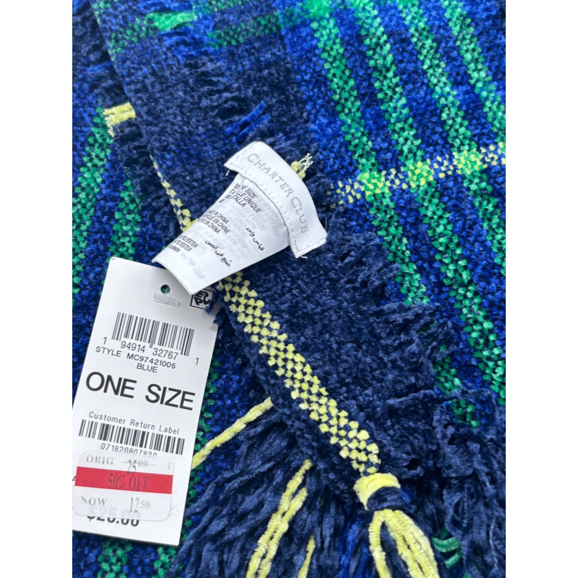 Charter Club Charter Club Women's Chenille Square-Plaid Scarf, Blue Size ONE SIZE - 5 Thumbnail