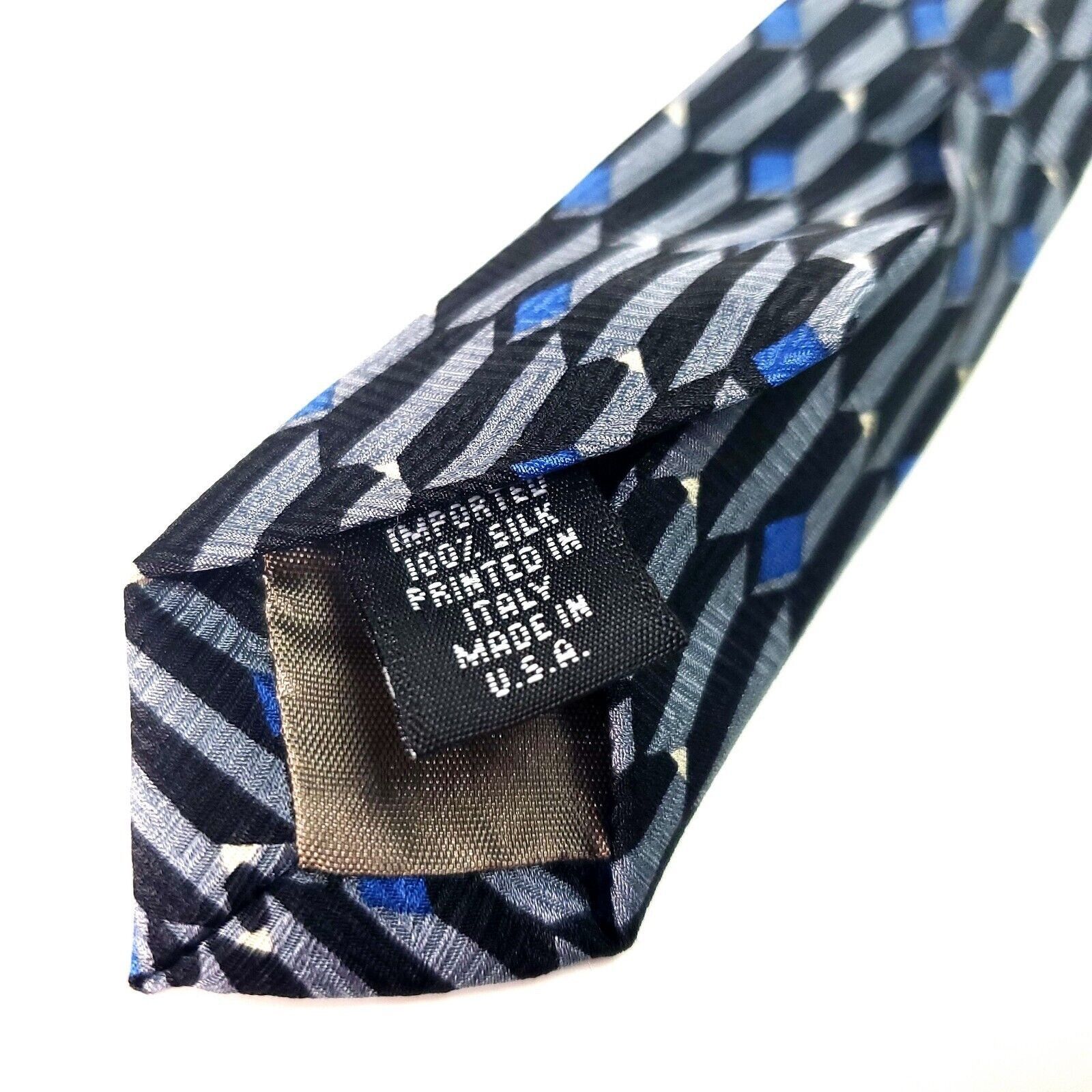 Perry Ellis Perry Ellis Portfolio Silk Tie Print Gray Black Geometric Wi Size ONE SIZE - 5 Thumbnail