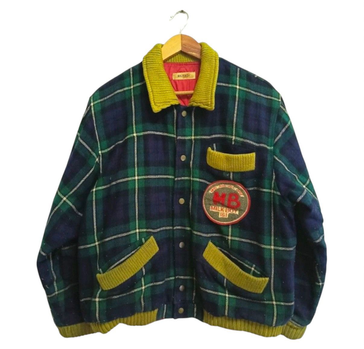 80s-90s MILKBOY Plaid Boxy Wool Blended Bomber Jacket