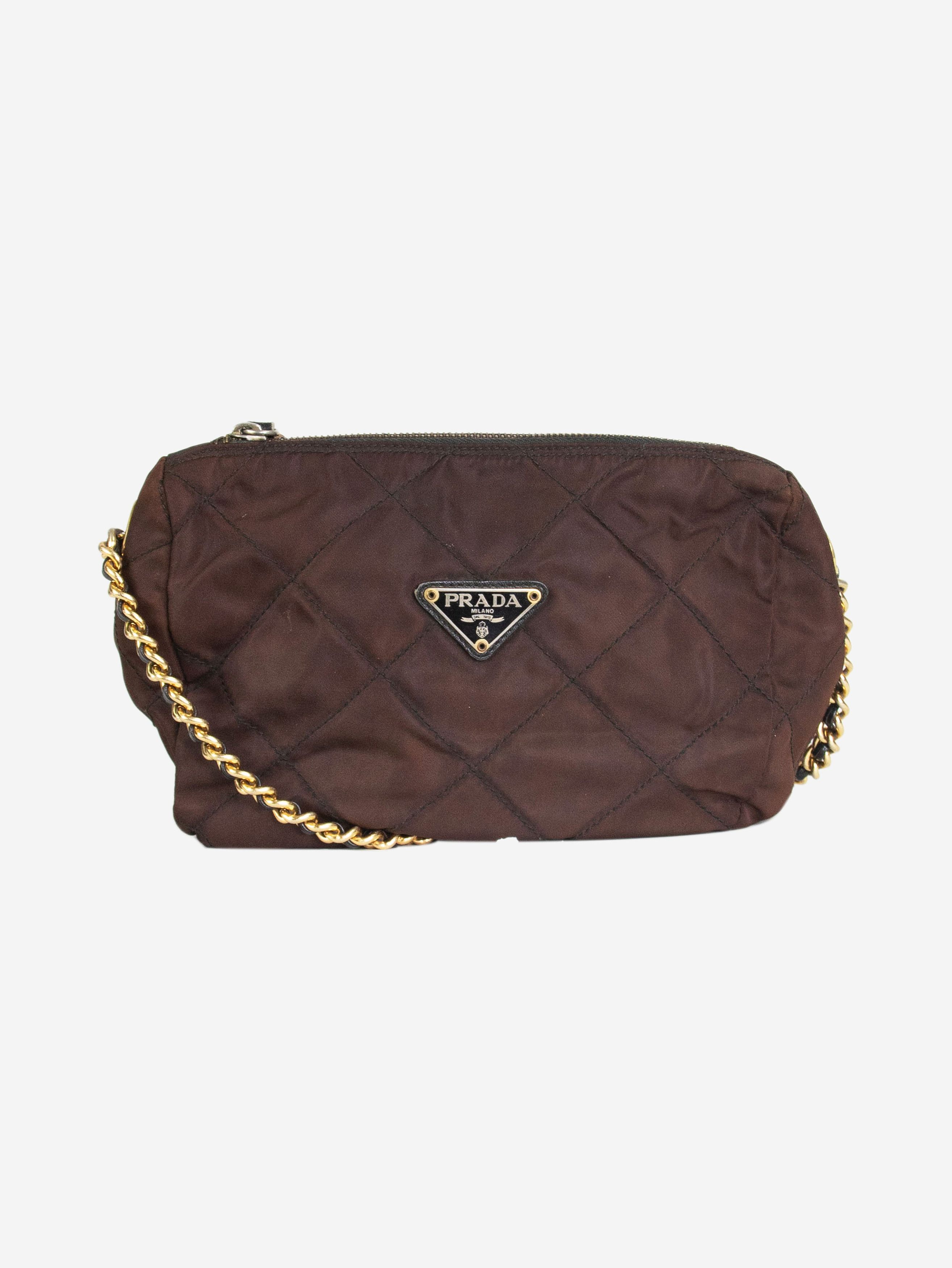 image of Prada Brown Nylon Quilted Shoulder Bag, Women's