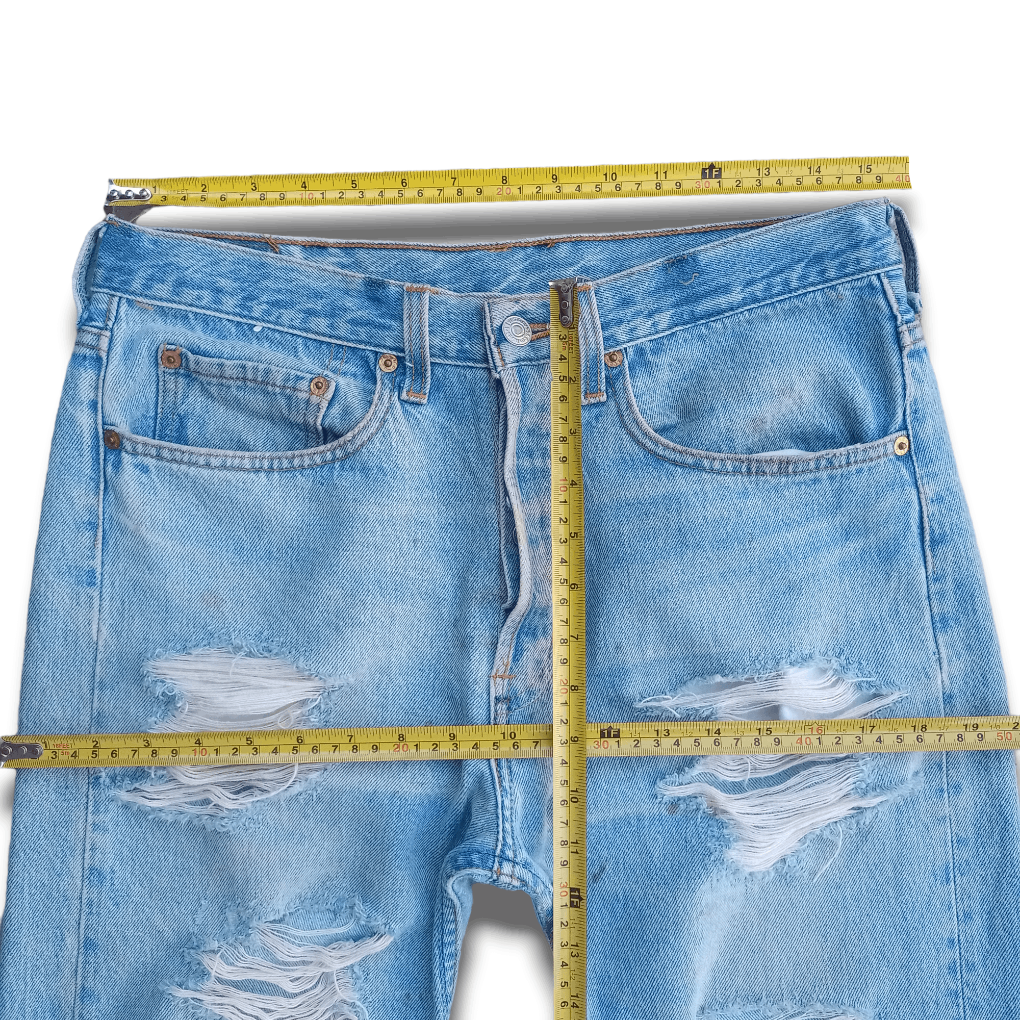 Levi's × Levi's Vintage Clothing Vintage 90s Levis 501 Blue Wash Distressed Baggy Jeans 31x32 Size US 31 - 7 Thumbnail