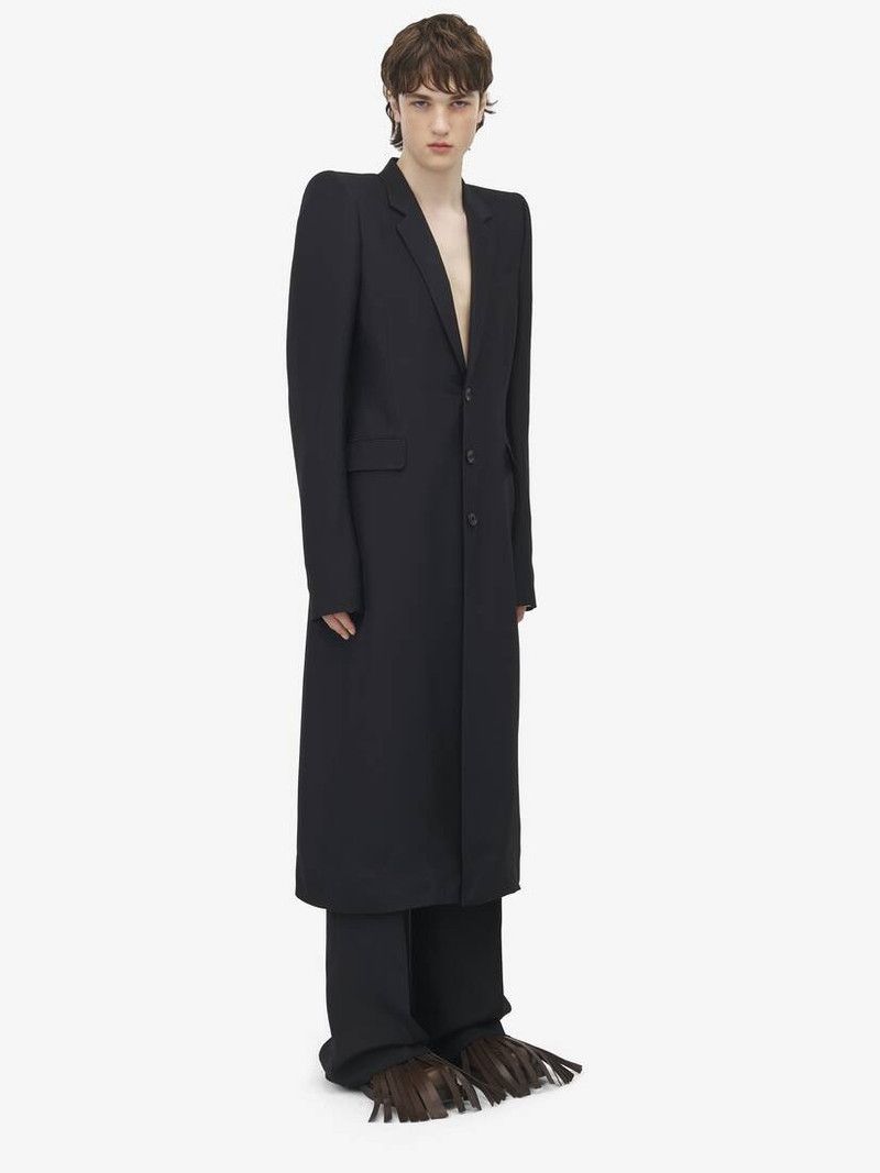 Alexander McQueen o1srvl11e0226 Stacked Shoulder Tailored Coat In Black Size US L / EU 52-54 / 3 - 3 Thumbnail