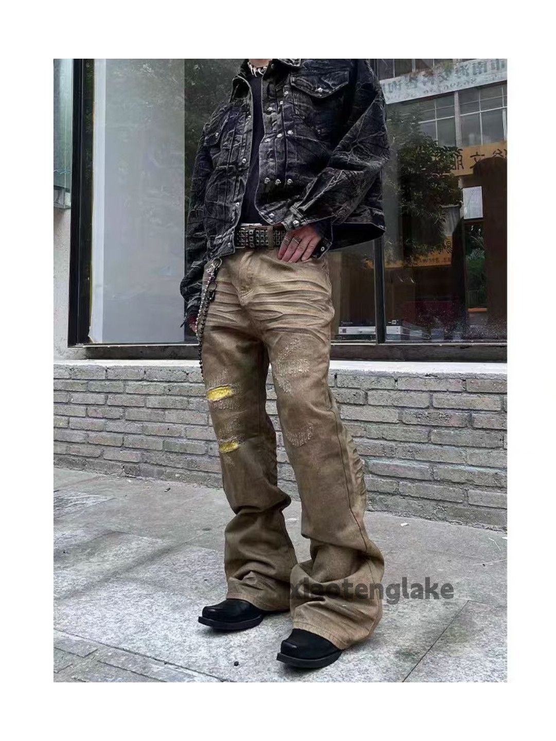 Jean × Vintage washed faded stain punk grunge flared ripped jeans Size US 32 / EU 48 - 2 Thumbnail