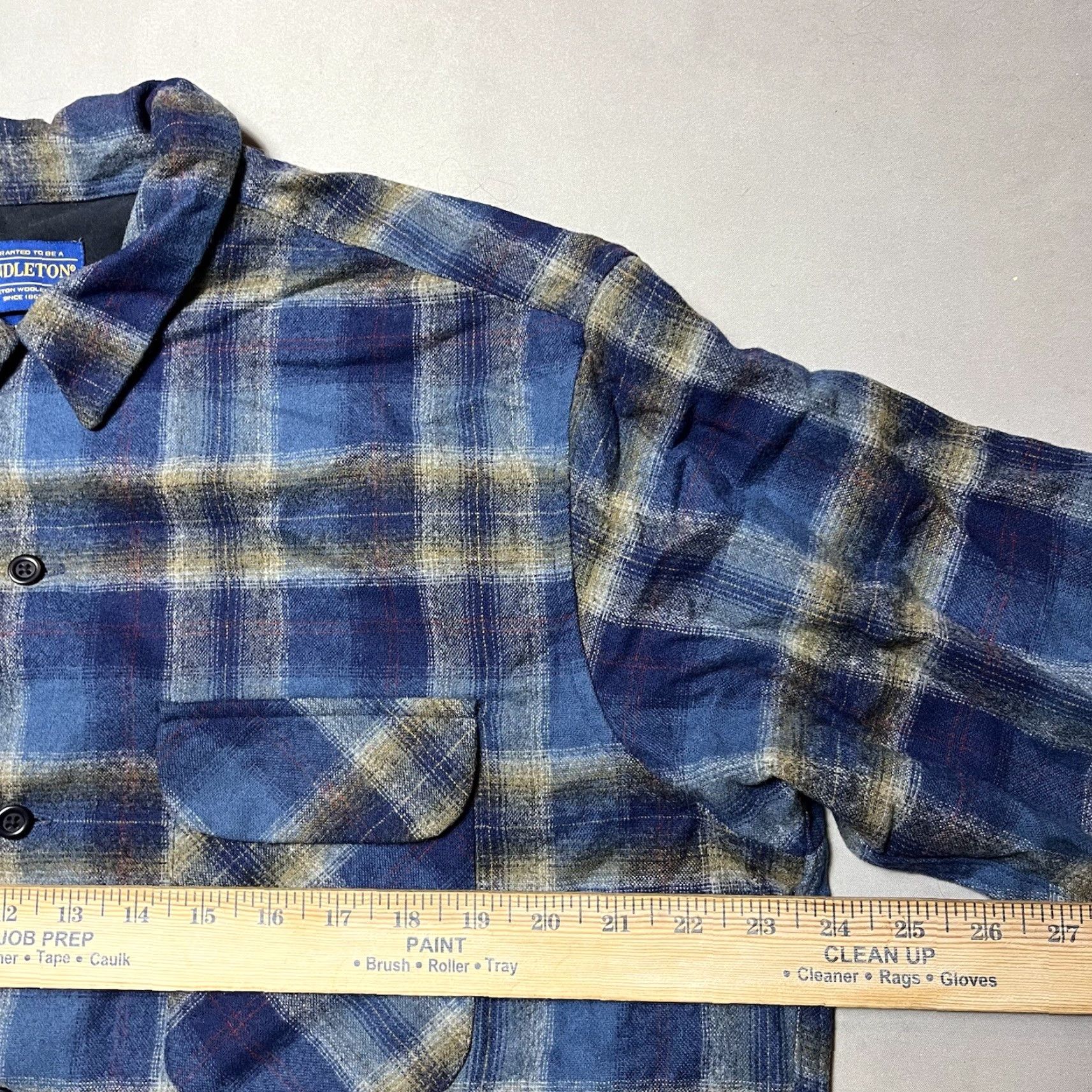 VINTAGE Pendleton Board Shirt Red Plaid Wool Loop Collar Button Down Large L Blue 1990s Grunge Mens