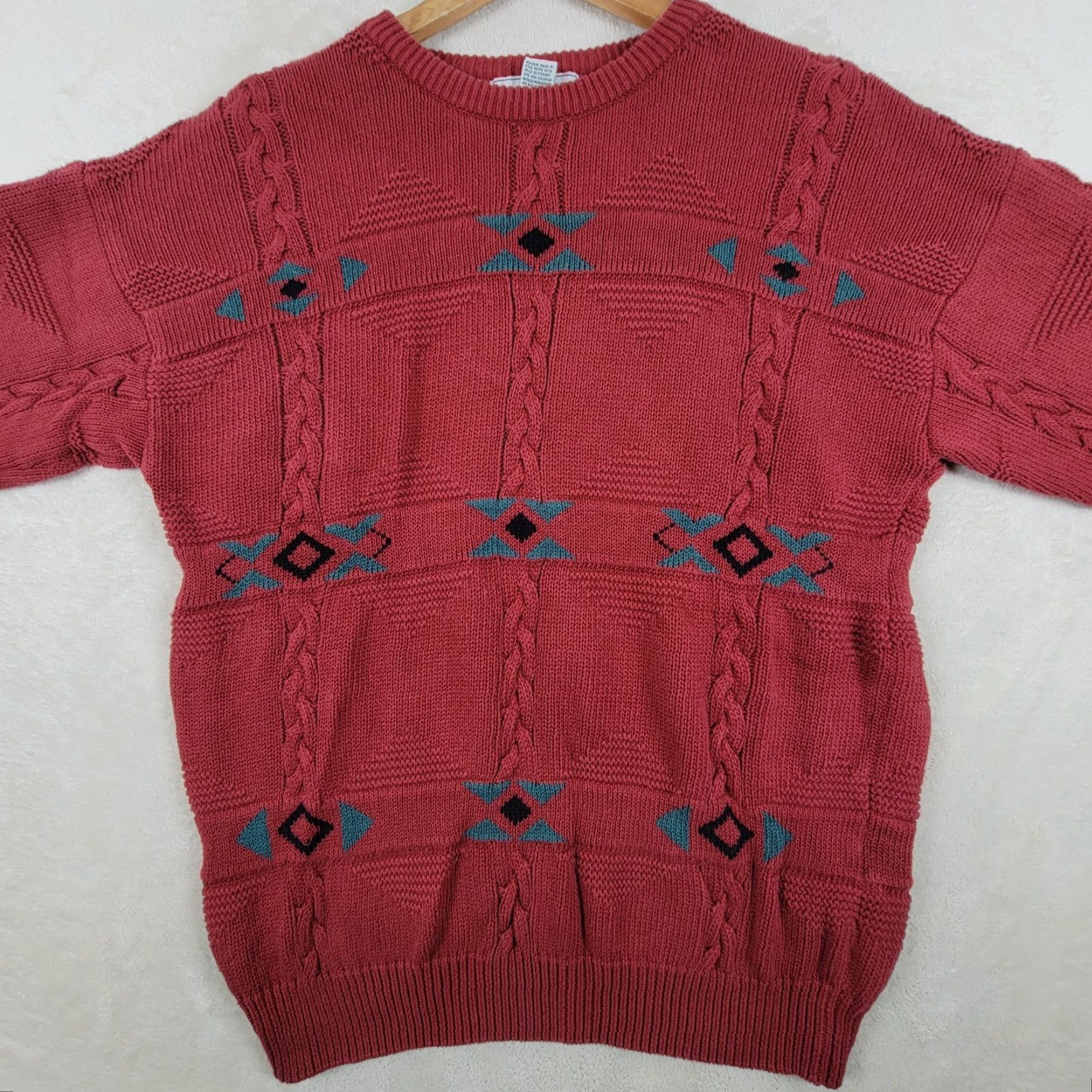 Izod VINTAGE Izod Club Mens L Knit Crewneck Sweater Red Geometric Aztec Retro 90s Size US L / EU 52-54 / 3 - 2 Thumbnail