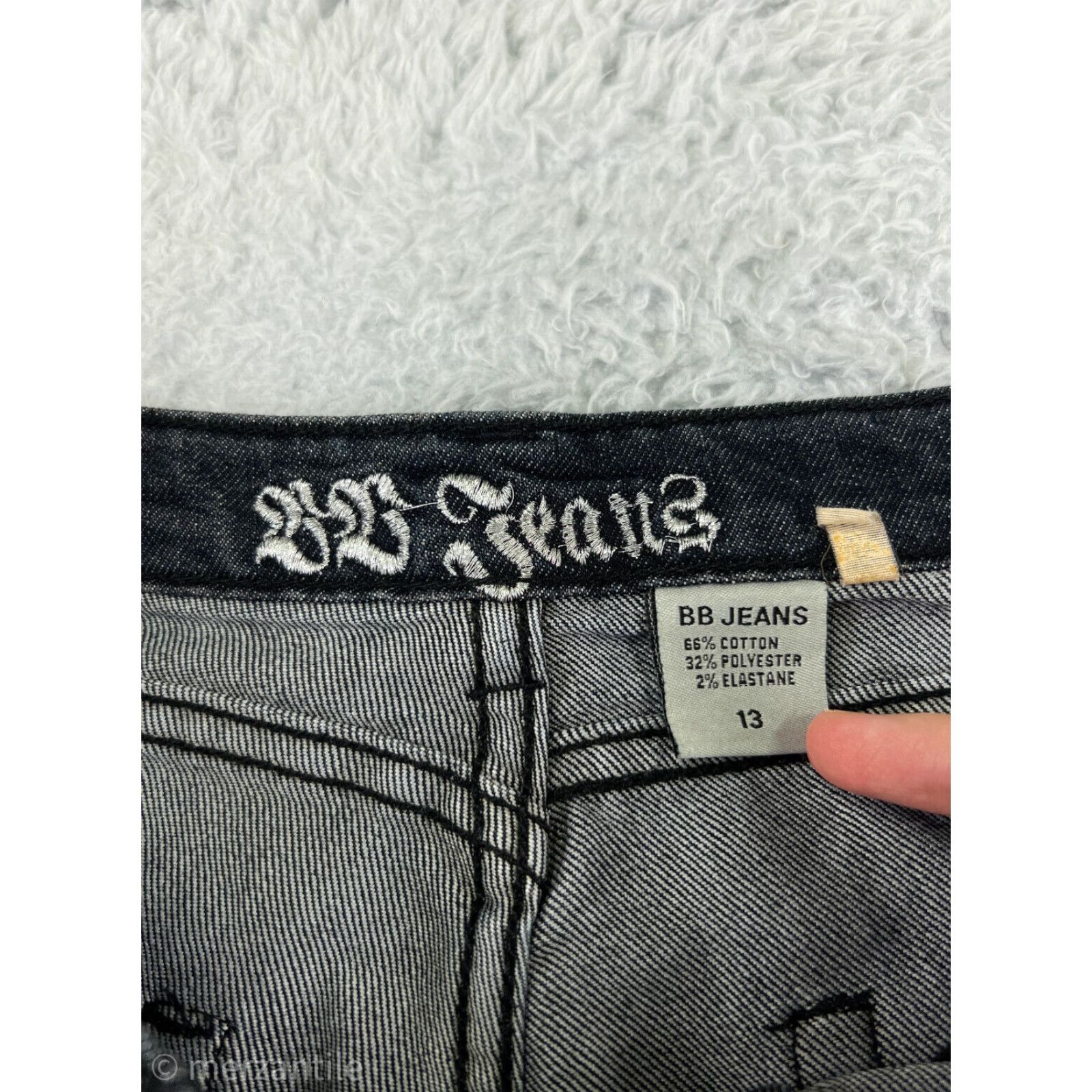 TCB Jeans BB Jeans Black Denim Bootcut Jeans Womens 13 Stretch Cotton Blend Low Rise 32W Inseam 30in 5-Pocket Embellished Logo Button Vintage No Size 34" / US 12 / IT 48 - 4 Thumbnail