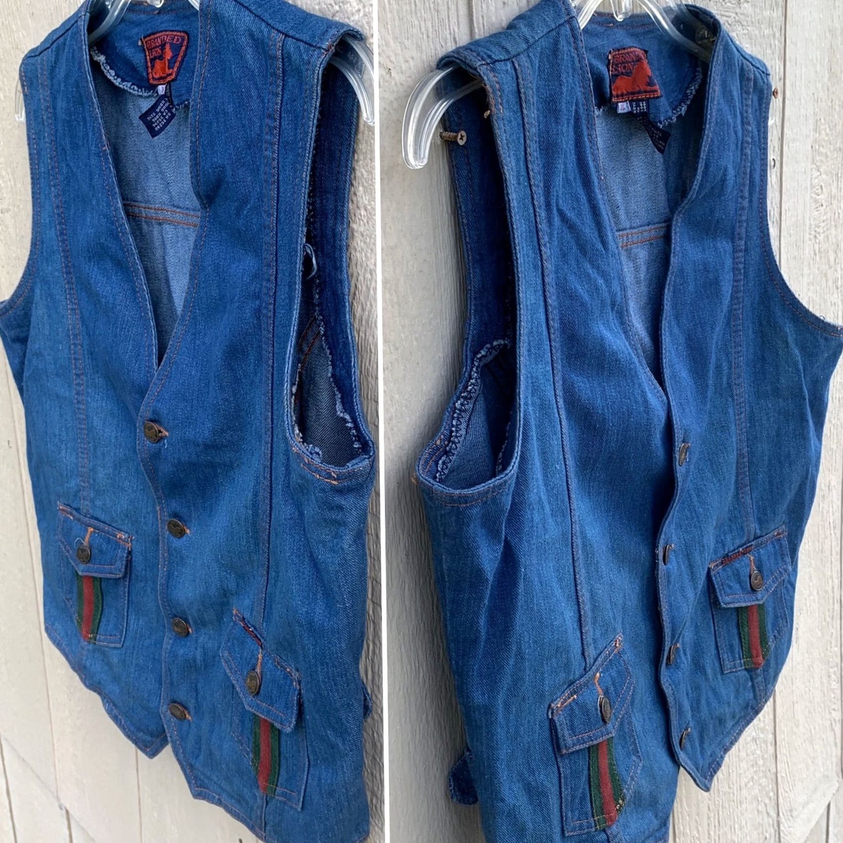 Denime VINTAGE Branded Lion Denim Vest Hippy Western 1970s Striped Pockets XL Blue Size US XL / EU 56 / 4 - 2 Thumbnail