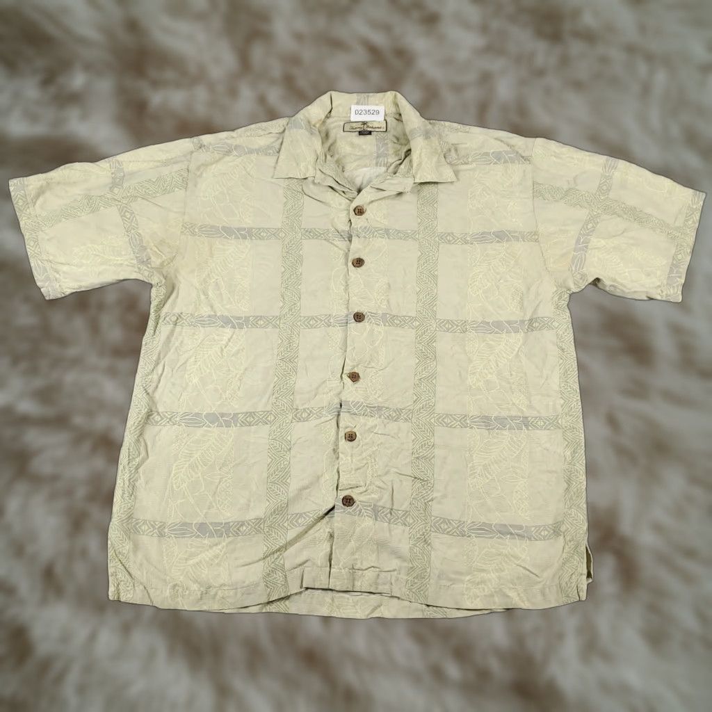 Tommy Bahama VINTAGE Tommy Bahama Shirt Mens Large Ivory Silk Tropical Camp Hawaiian Button Up Size US L / EU 52-54 / 3 - 1 Thumbnail