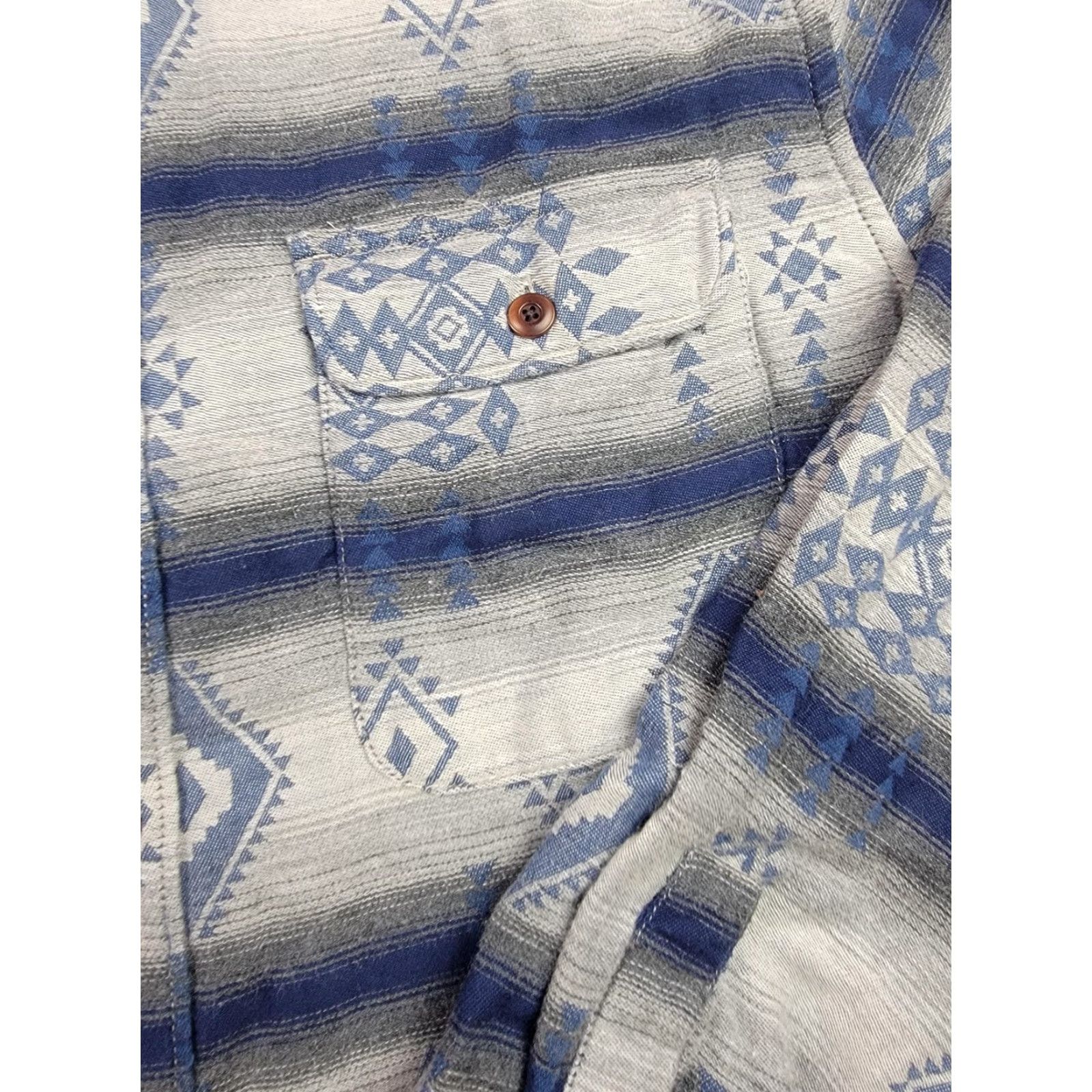 Lucky Brand Lucky Brand Shirt Mens Medium Gray Aztec Southwestern Double Weave Silver City Geometric Bohemian Western Button-Up Long Sleeve Pockets Size US M / EU 48-50 / 2 - 5 Thumbnail
