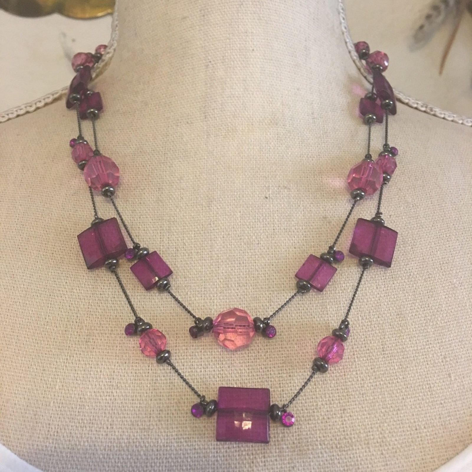 Jewelry Layered double strand faceted bead chrome necklace Size ONE SIZE - 1 Thumbnail