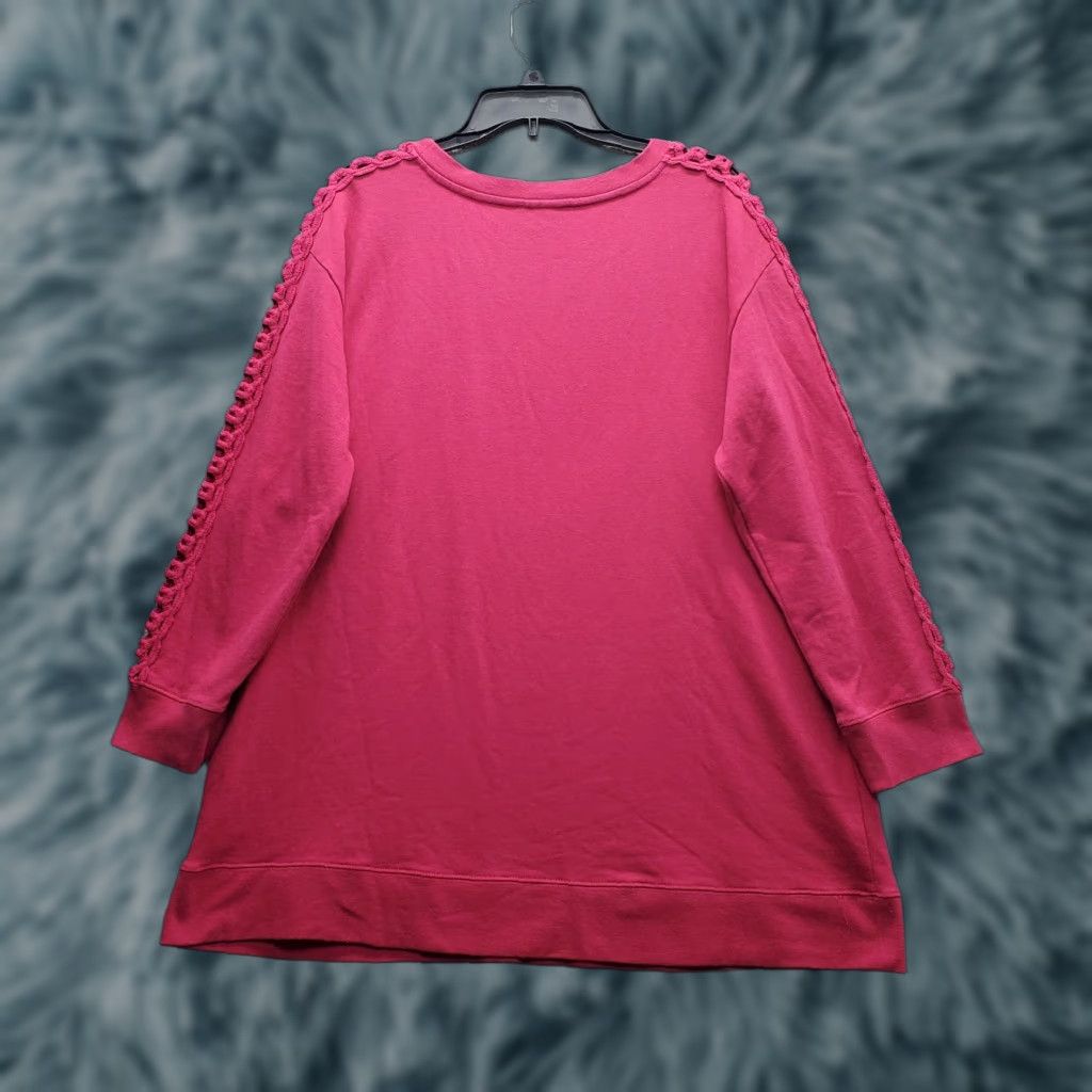 Vintage Roaman’s Sweatshirt Womens L Pink Crochet Lattice Sleeve Round Neck Pullover Size L / US 10 / IT 46 - 1 Thumbnail