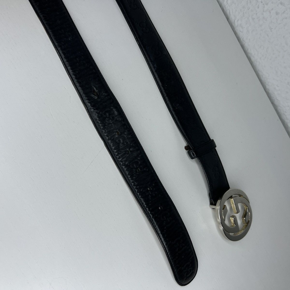 Designer × Gucci Gucci GG Belt Black Leather Monogram Silver Retro Y2K Drill Size ONE SIZE - 3 Thumbnail