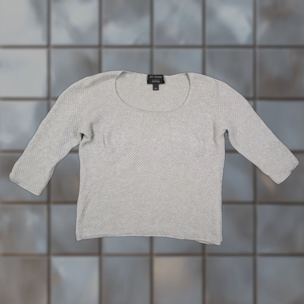 St. John St. John Cashmere Sweater Women's Large Gray 3/4 Sleeve Pullover Scoop Neck Size L / US 10 / IT 46 - 1 Thumbnail