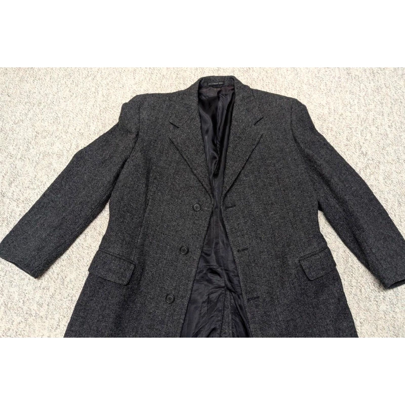 London Fog VINTAGE London Fog Tweed Overcoat Coat 44L Gray Donegal Wool Herringbone Wool long Top Coat Mens Size US L / EU 52-54 / 3 - 3 Thumbnail