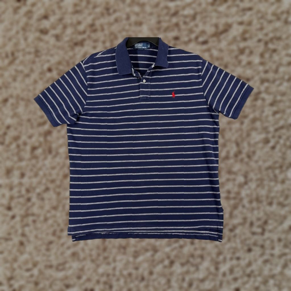 Ralph Lauren VINTAGE Polo Ralph Lauren Shirt Mens Extra Large Blue Stripe 100% Cotton Knit Polo Shirt XL Blue Ralph Lauren Mens 70s Vintage Size US XL / EU 56 / 4 - 1 Thumbnail