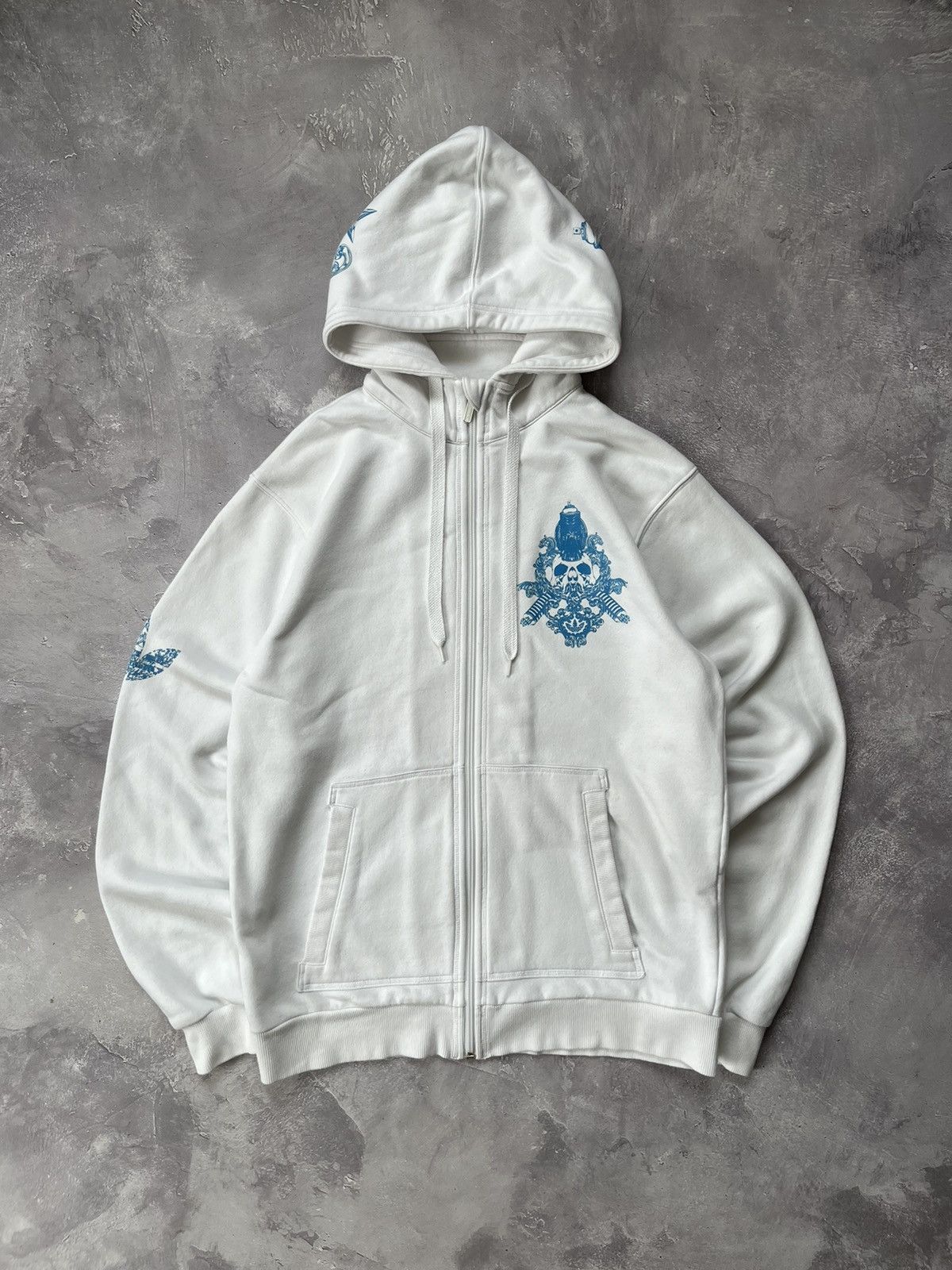 Adidas Vintage 00s Adidas Zip Up Hoodie White Skull Graffiti Print Size US S / EU 44-46 / 1 - 2 Thumbnail