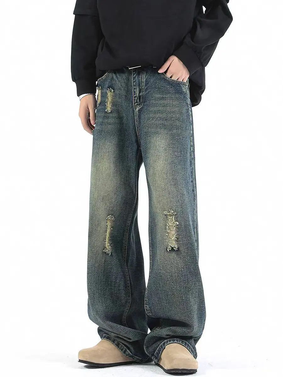 Japanese Brand Broken jeans men's straight loose casual trousers Size US 32 / EU 48 - 3 Thumbnail