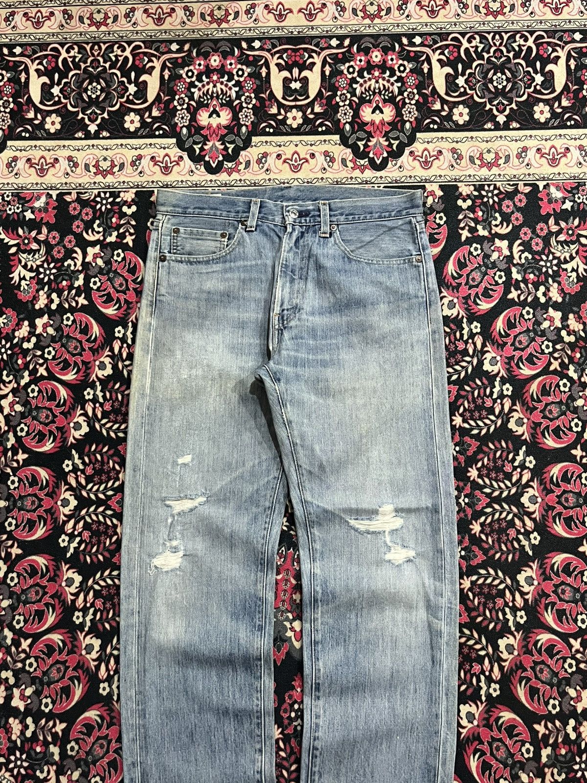 Levi's Levi’s 505 Big E Non Selvedge Made in Usa Distress Blue Jean Size US 32 / EU 48 - 3 Thumbnail