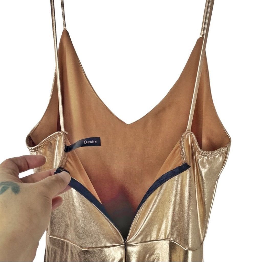 Other DEXIRE Women's Metallic Rose Gold Jumpsuit Stretchy Fabric L Size 34" / US 12 / IT 48 - 9 Thumbnail