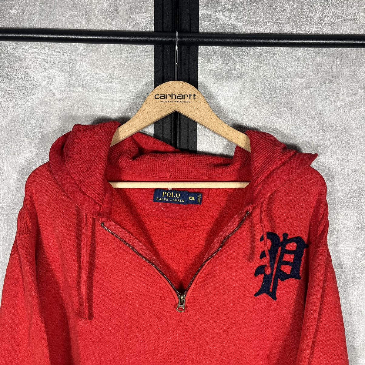 Ralph Lauren Vintage Ralph Lauren Old English P Half Zip Hoodie Red Size US XXL / EU 58 / 5 - 3 Thumbnail