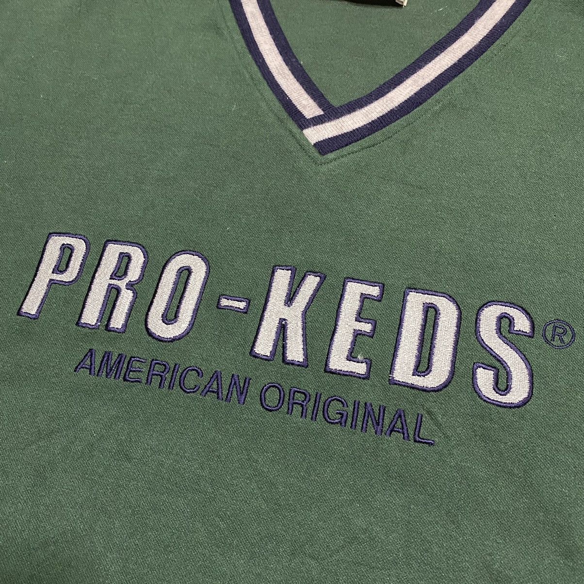 Pro-Keds × Vintage Vintage PRO KEDS Embroidered Spellout V-Neck Sweatshirt Size US XL / EU 56 / 4 - 6 Thumbnail