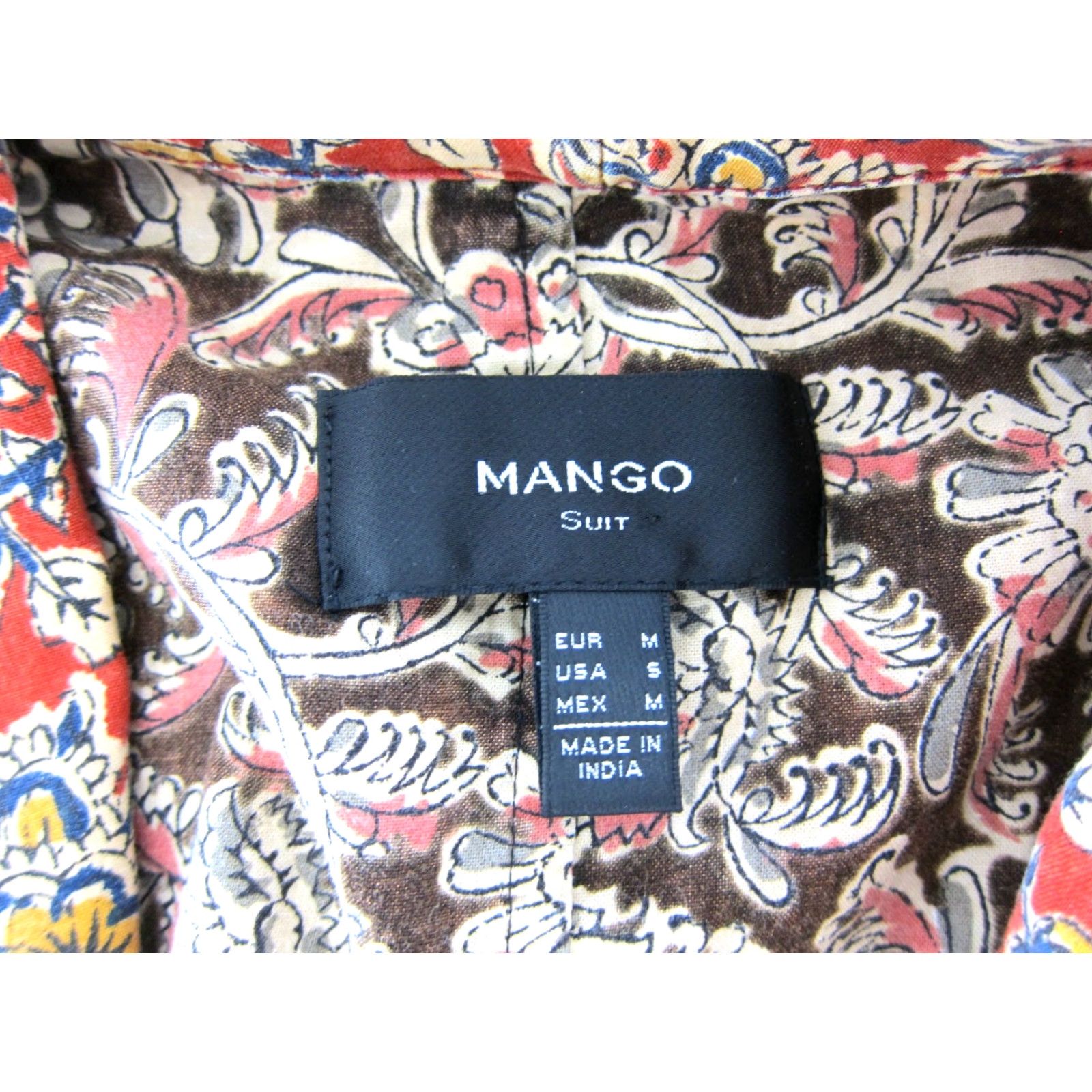 Mango MANGO Blazer Women Small 100% Cotton Floral Pocket Jacket Red Blue Yellow" Size S / US 4 / IT 40 - 3 Thumbnail