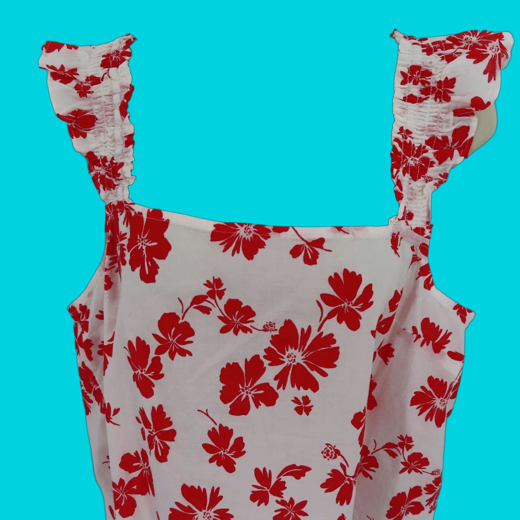 J.Crew J. Crew Tank Top Women Large Red White Hibiscus Tropical Flower Ruffle Sleeve NEW Size L / US 10 / IT 46 - 1 Thumbnail