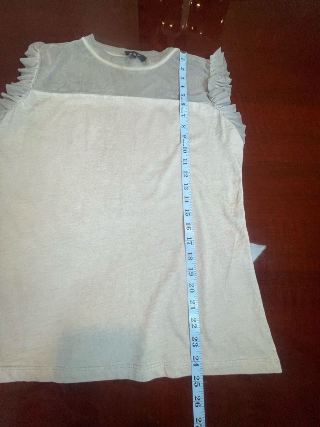 Other Trame Italy Grey Mesh Ruffle Sleeve Top Cotton Mixed Media M Size M / US 6-8 / IT 42-44 - 6 Thumbnail