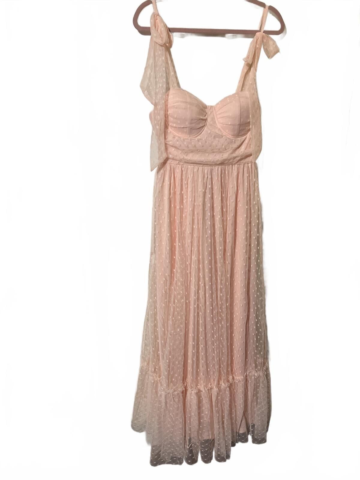 Other Elegant Light Pink Midi Dress with Bow Shoulder Straps XL Size XL / US 12-14 / IT 48-50 - 4 Thumbnail