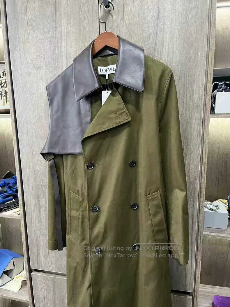 Loewe Loewe Military green leather-trimmed coat Size US S / EU 44-46 / 1 - 3 Thumbnail