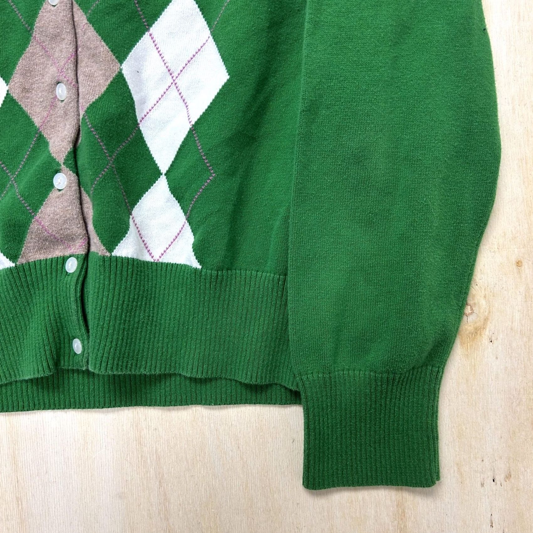 Tom Tailor TAILOR Cardigan Sweater Womens Large Green Argyle Button Crew Neck Tight-Knit Size L / US 10 / IT 46 - 2 Thumbnail