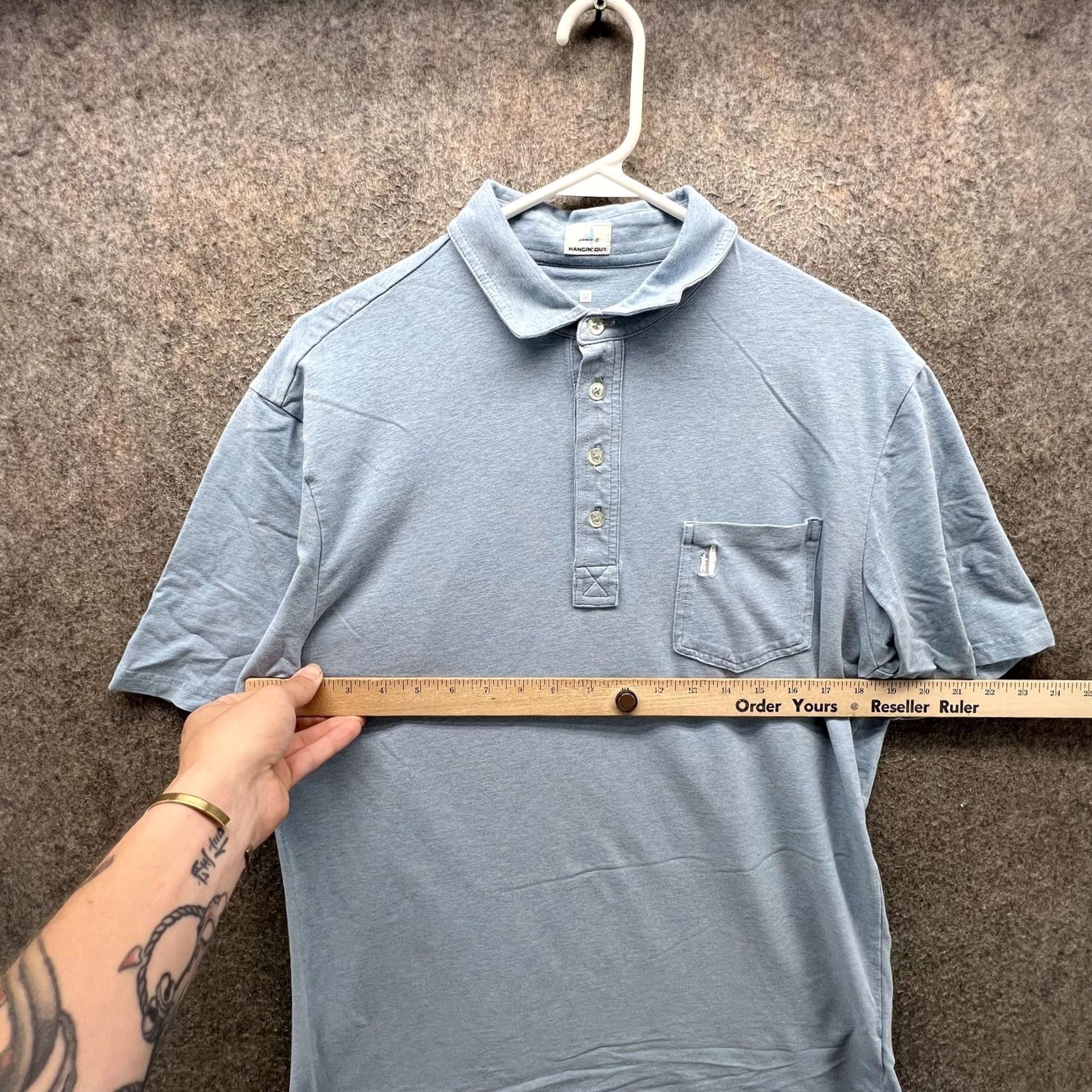 johnnie-O Johnnie-O Hangin' Out Polo Shirt Mens M Blue Solid Pocket Stretch Casual Golf Shirt Size US M / EU 48-50 / 2 - 5 Thumbnail