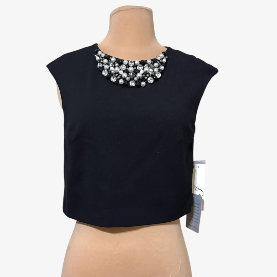 Other NWT Eliza J Embellished Pearl Jewels Crop Top 4 Black NEW Pa Size S / US 4 / IT 40 - 7 Thumbnail