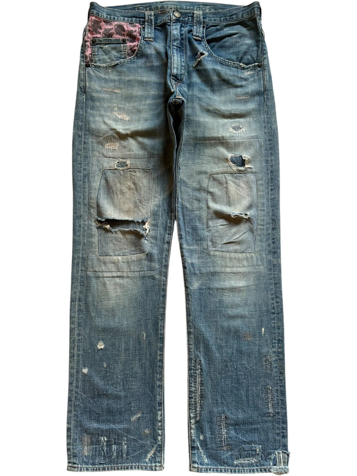 Vintage Rna Inc Buckle Back Faded Wash Distress Patch Jeans