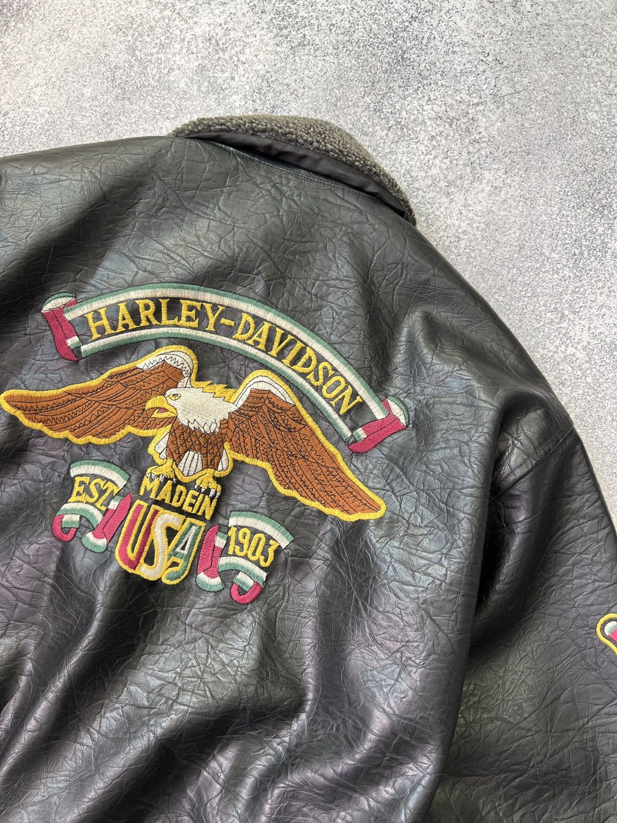 Harley Davidson × Vintage Vintage Harley Davidson Leather Jacket 90's Black Logo Mens Size US XL / EU 56 / 4 - 17 Thumbnail