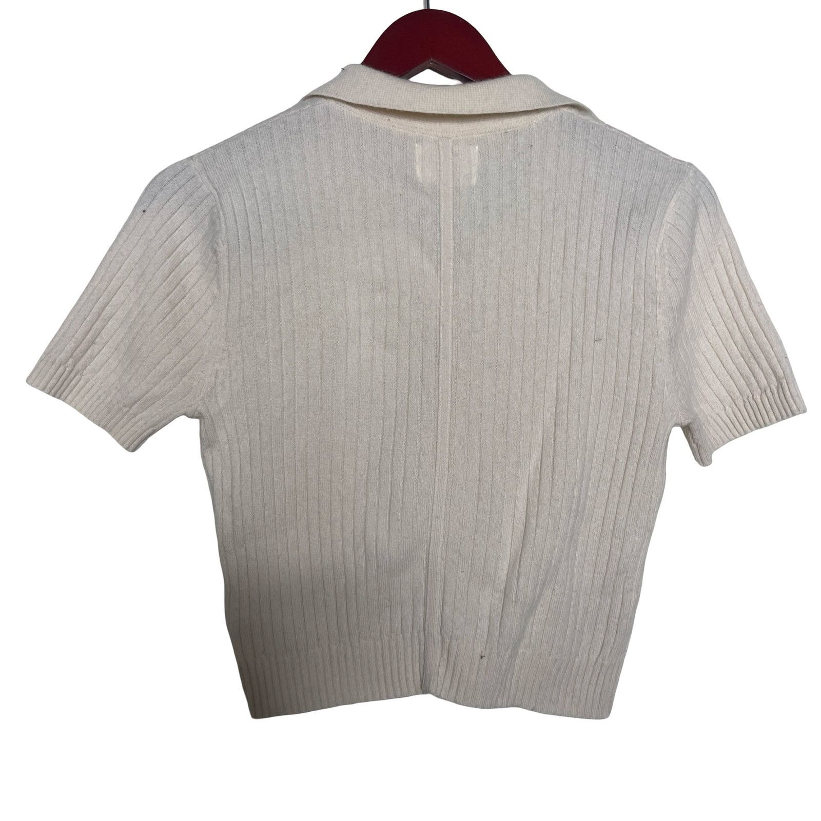 Other Grey Ven Emma Ribbed Polo Top Wool Cashmere in Cream Sz M Size M / US 6-8 / IT 42-44 - 2 Thumbnail
