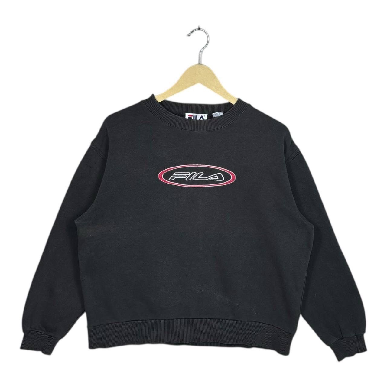 Fila Vintage 90s Fila Oval Logo Boxy Sweatshirt Sun Faded Black Size US M / EU 48-50 / 2 - 1 Thumbnail
